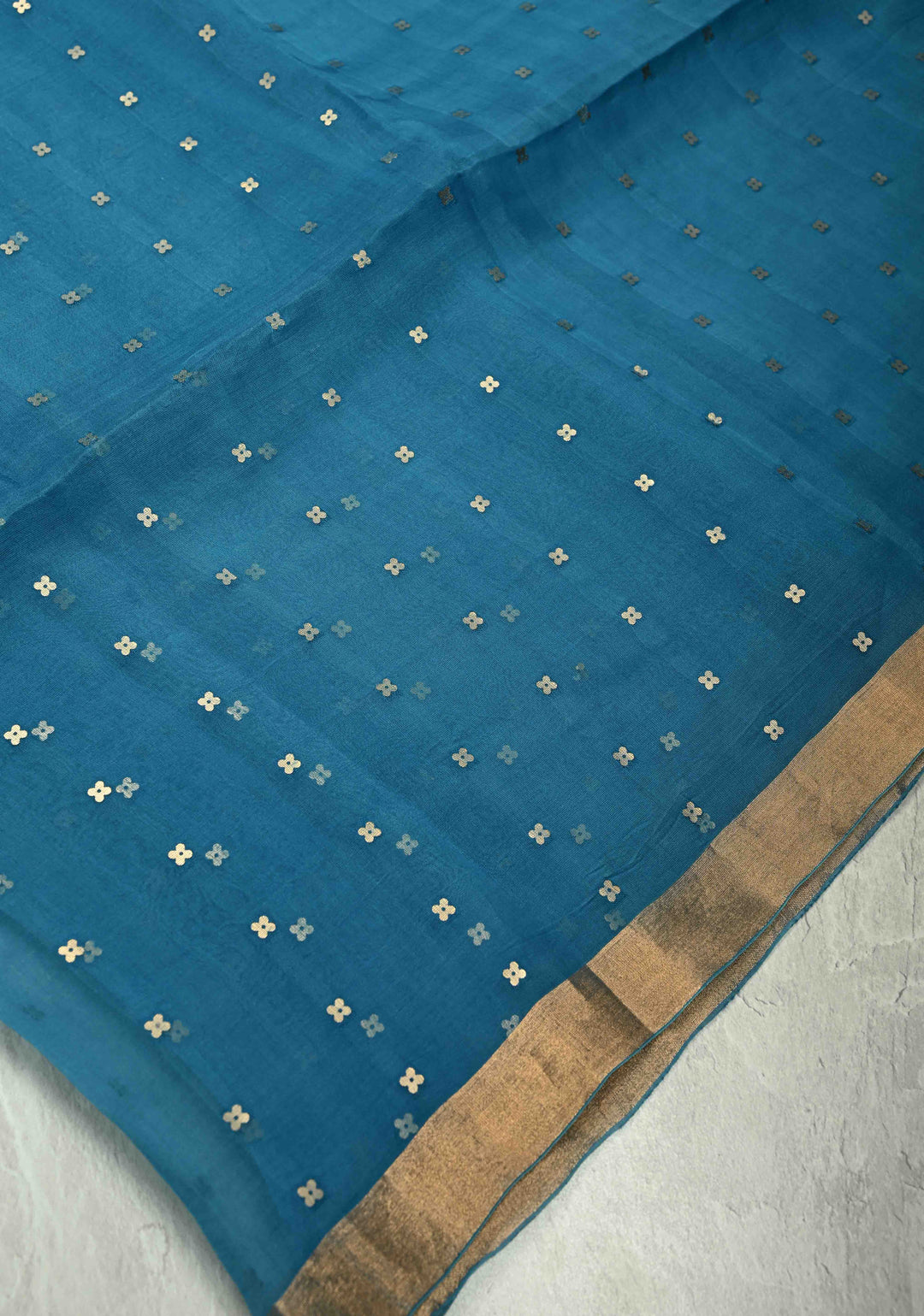 Dark Sky Matka Muslin Silk Saree with Pocket Sequins and Minimal Zari Border | SILK MARK CERTIFIED