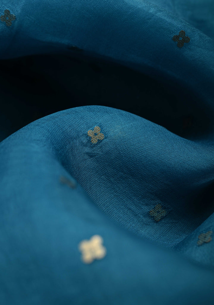 Dark Sky Matka Muslin Silk Saree with Pocket Sequins and Minimal Zari Border | SILK MARK CERTIFIED