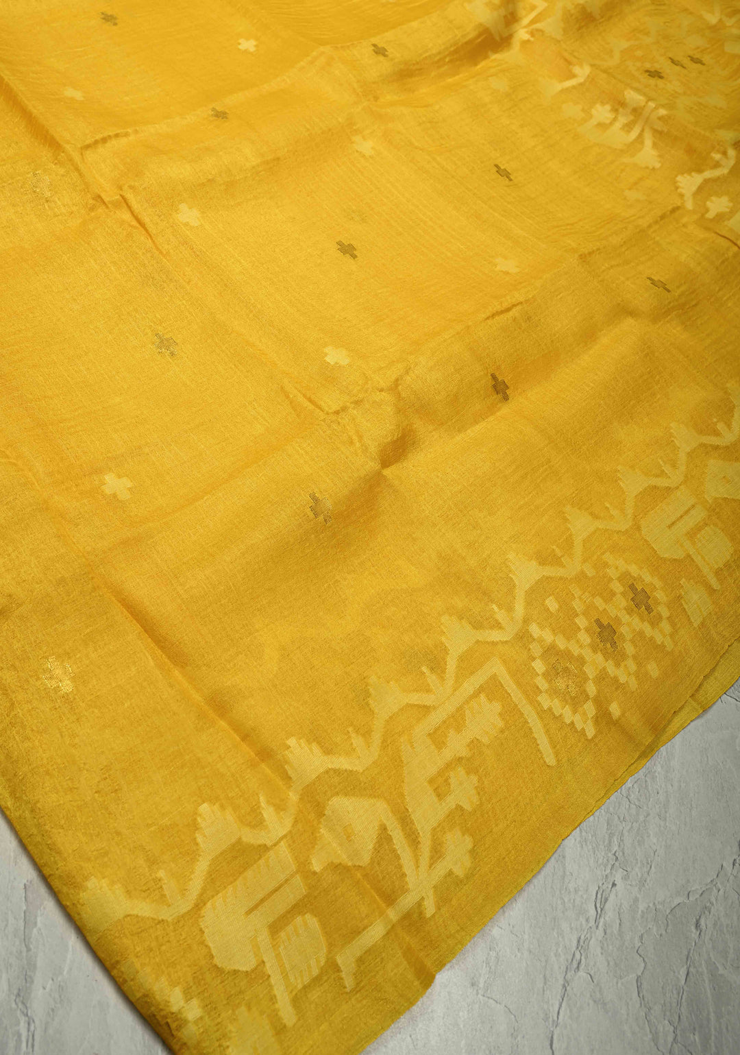 Sunflower Yellow Resham- Zari Detailing on Tussar Silk Saree  | SILK MARK CERTIFIED