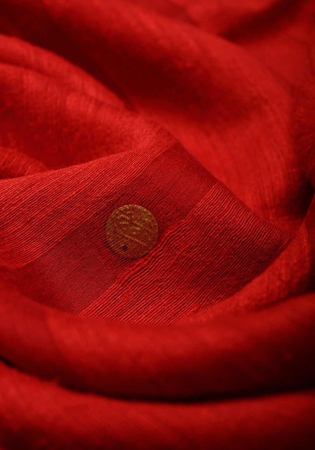 Bright Red Matka Muslin Silk with Coin Interweave on the Muslin Stripes of the Saree and Minimal Zari Border | SILK MARK CERTIFIED
