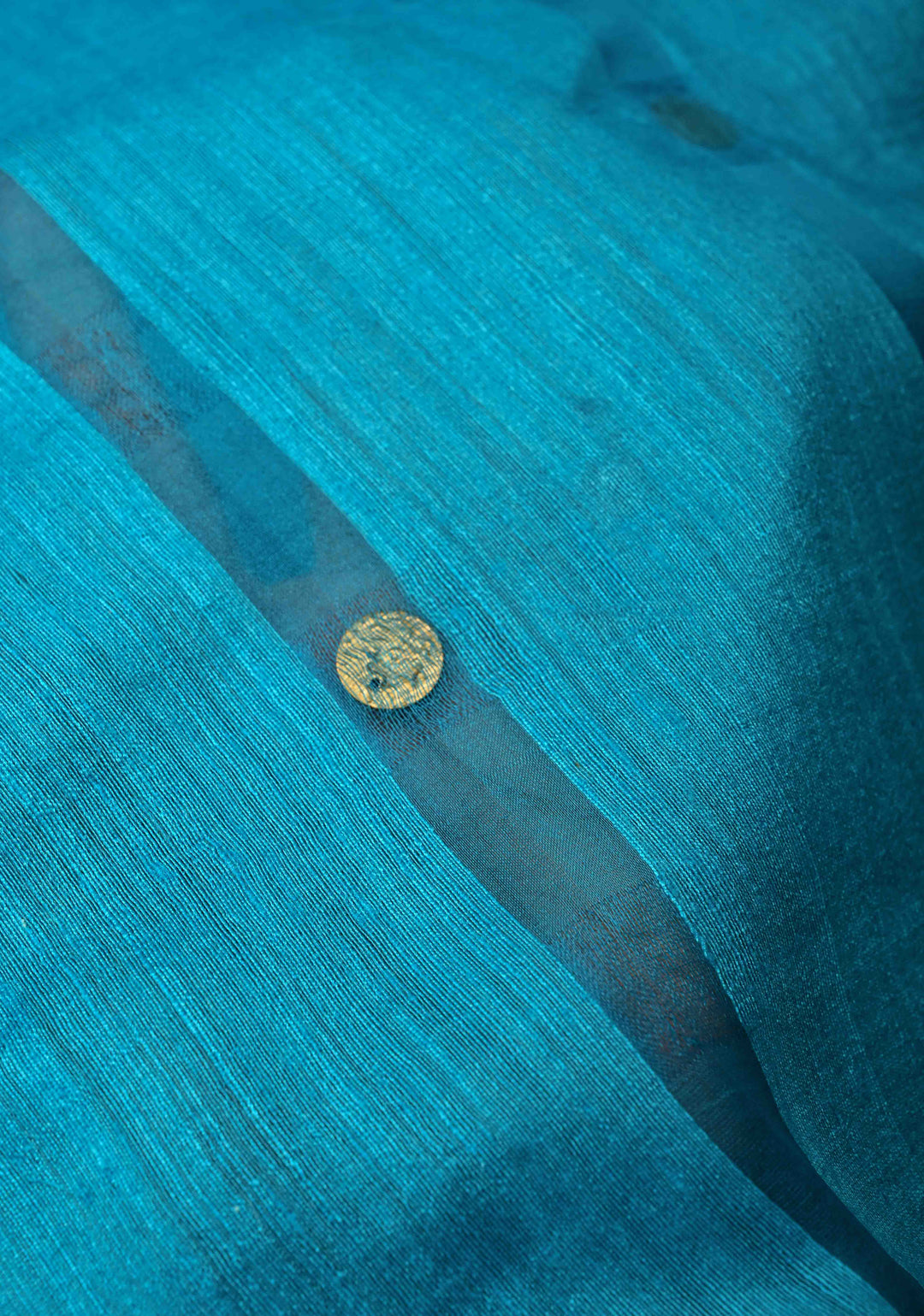 Turquoise Matka Muslin Silk with Coin Interweave  | SILK MARK CERTIFIED