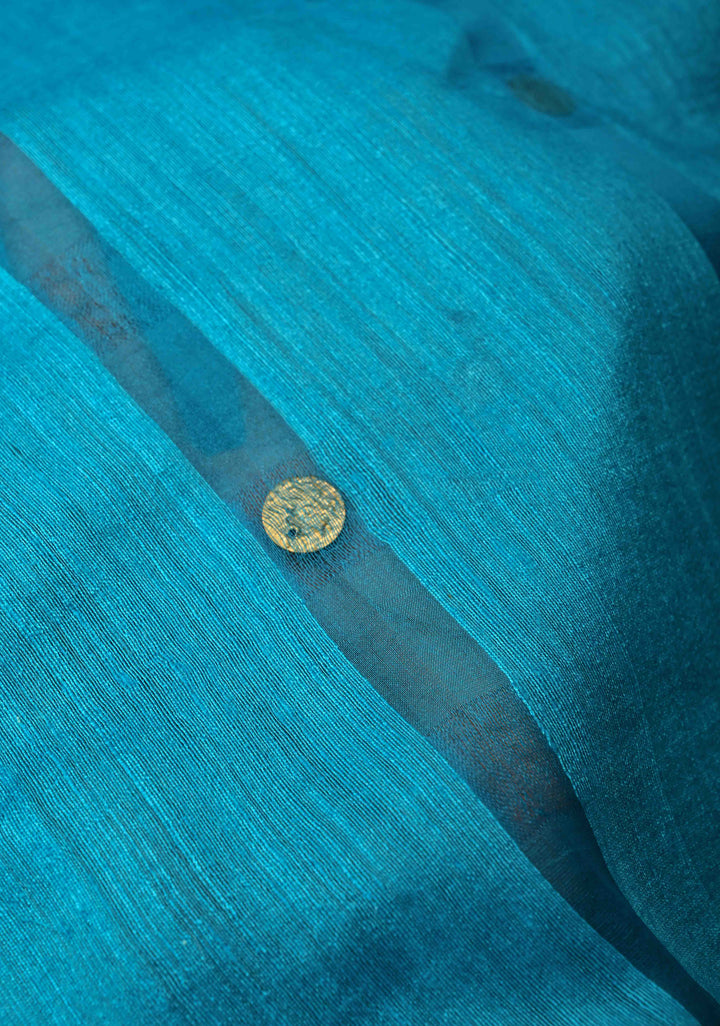 Turquoise Matka Muslin Silk with Coin Interweave  | SILK MARK CERTIFIED