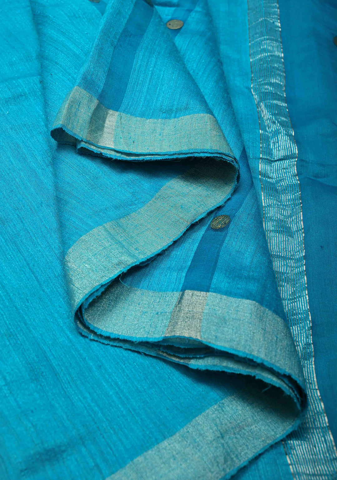Turquoise Matka Muslin Silk with Coin Interweave  | SILK MARK CERTIFIED