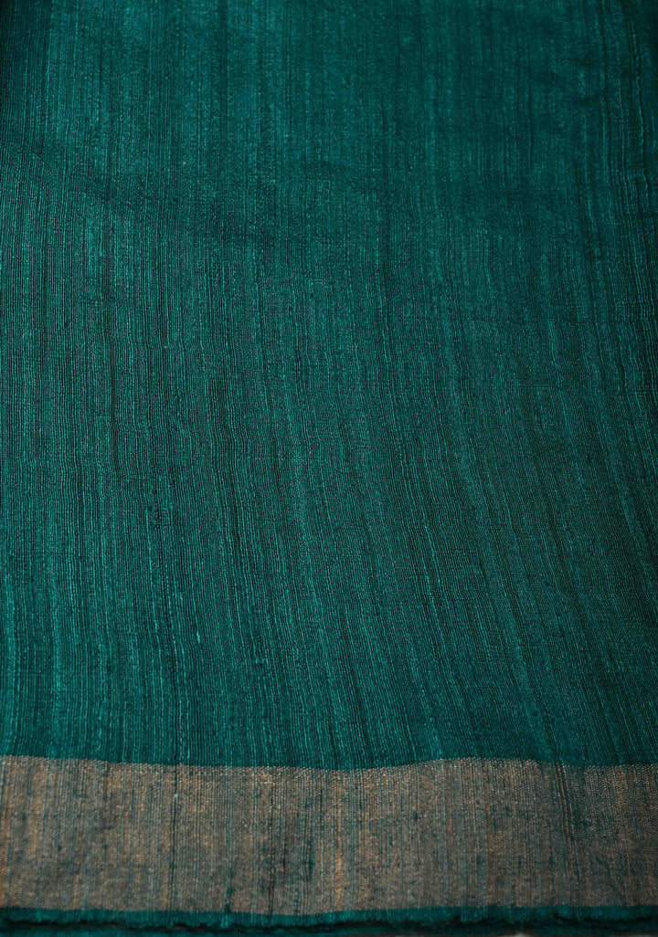 Peacock Blue Matka Muslin Silk with Coin Interweave  | SILK MARK CERTIFIED