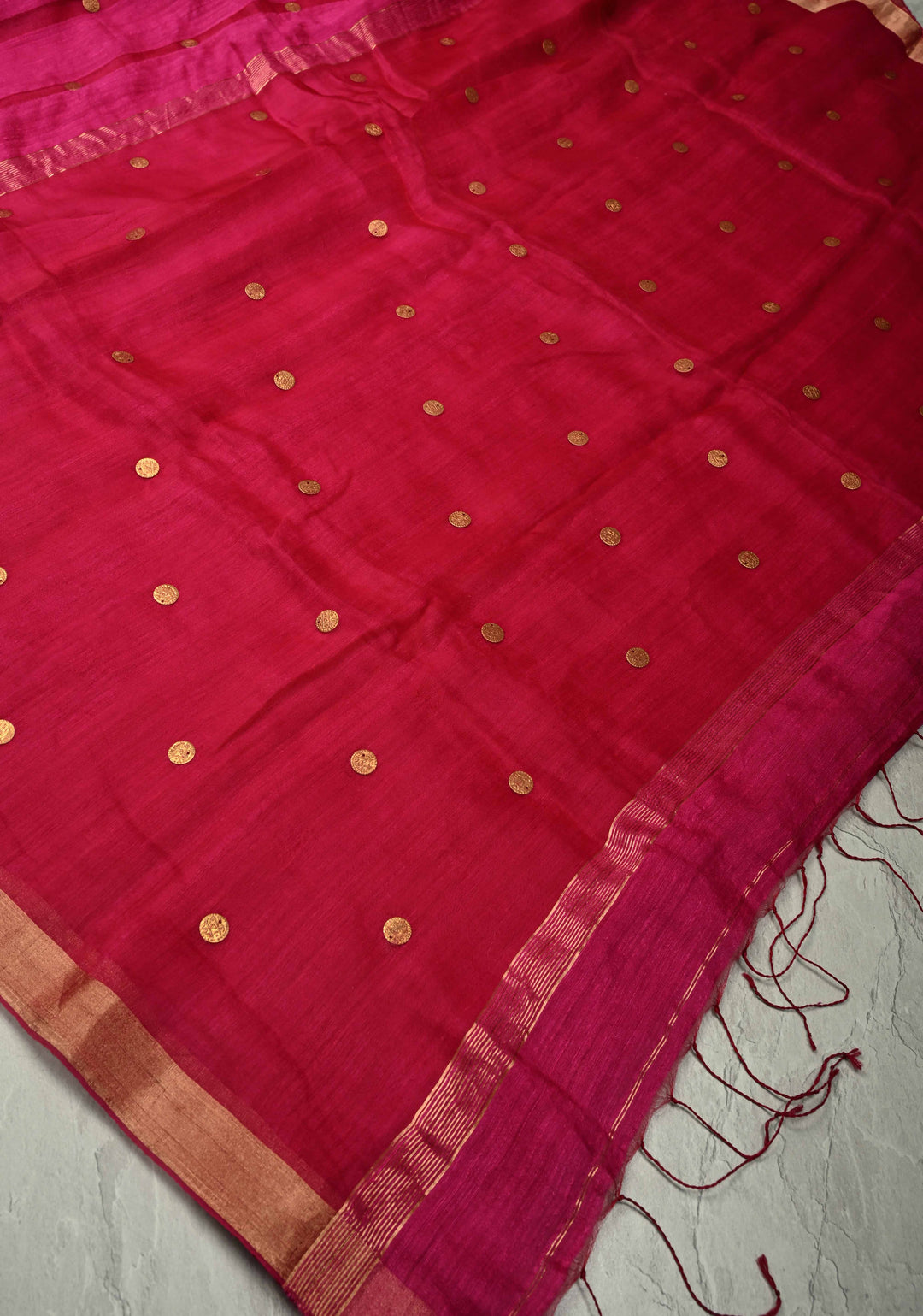 Rani Pink Matka Muslin Silk with Coin Interweave | SILK MARK CERTIFIED
