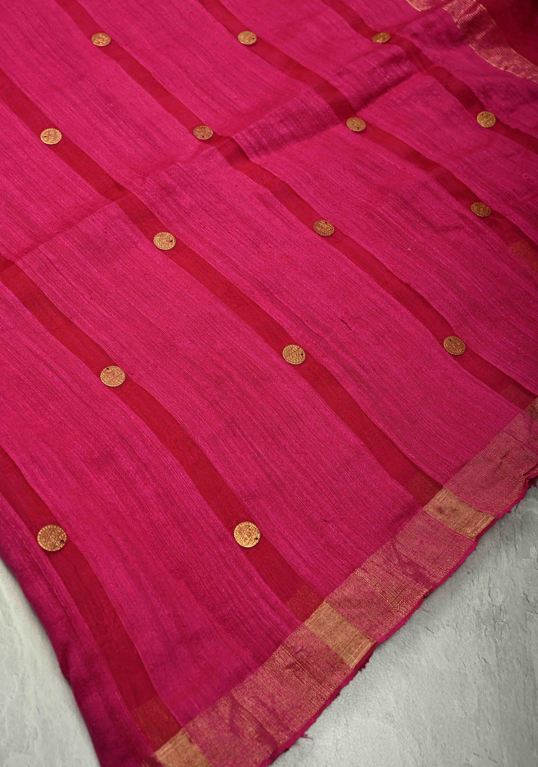 Rani Pink Matka Muslin Silk with Coin Interweave | SILK MARK CERTIFIED