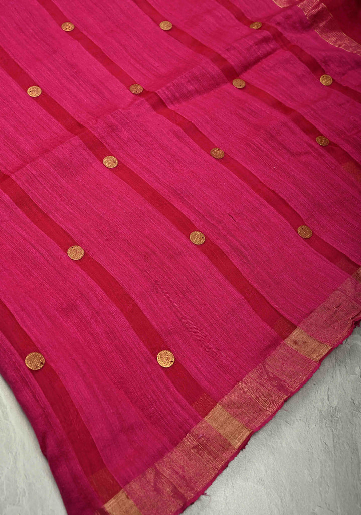 Rani Pink Matka Muslin Silk with Coin Interweave | SILK MARK CERTIFIED