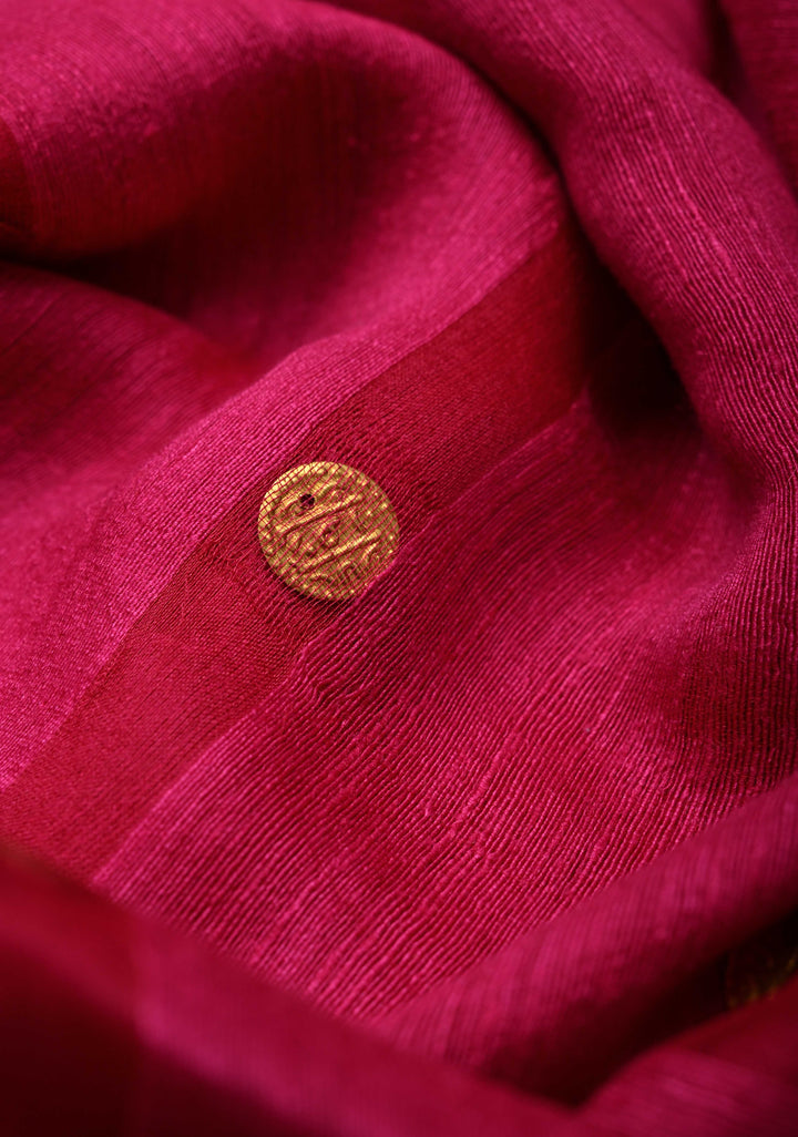 Rani Pink Matka Muslin Silk with Coin Interweave | SILK MARK CERTIFIED