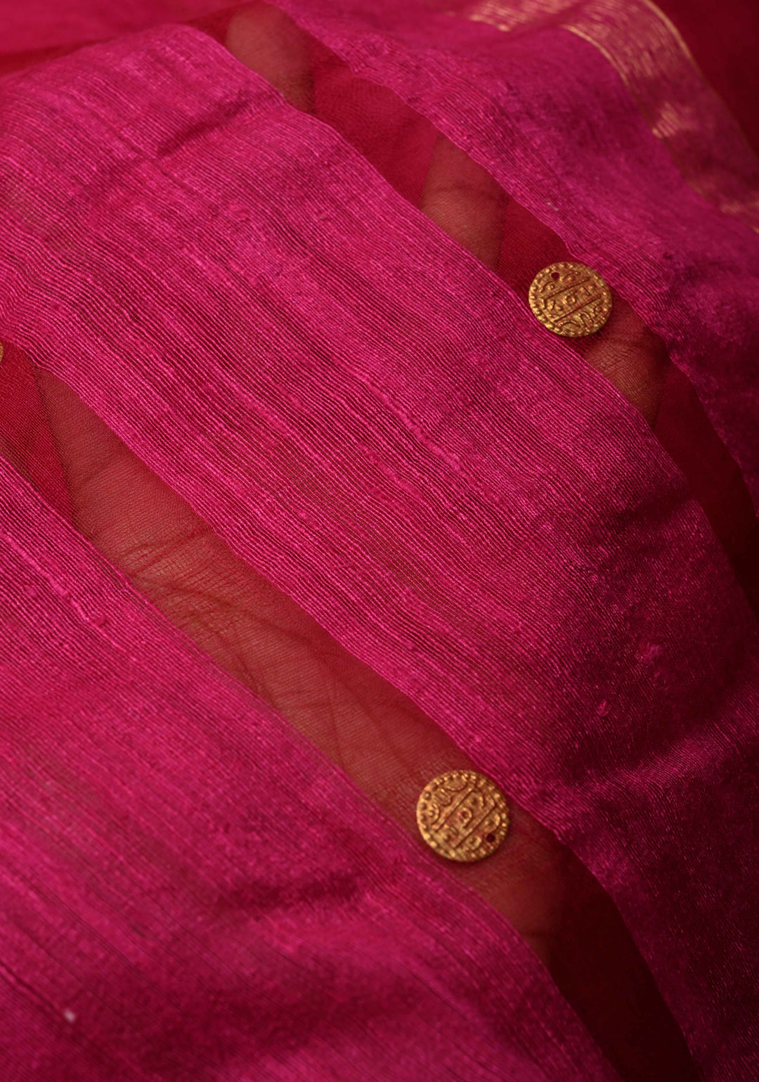 Rani Pink Matka Muslin Silk with Coin Interweave | SILK MARK CERTIFIED