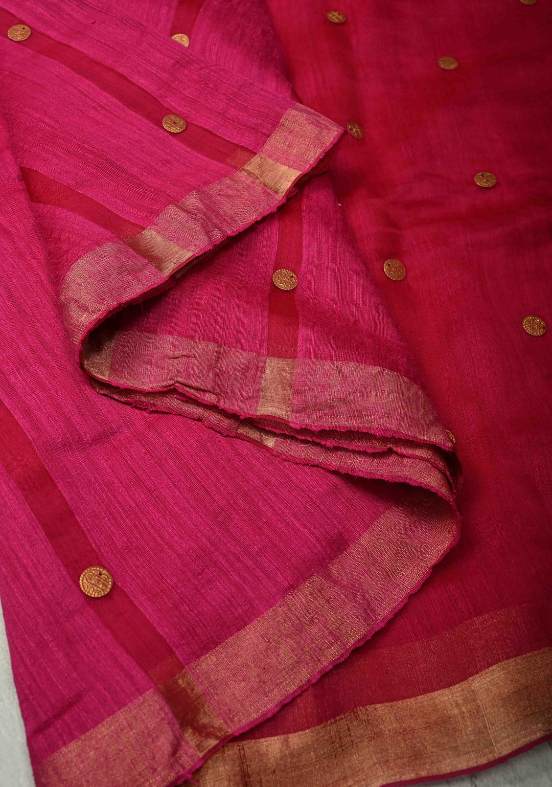 Rani Pink Matka Muslin Silk with Coin Interweave | SILK MARK CERTIFIED