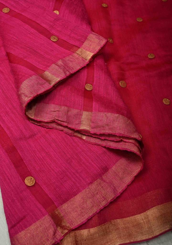 Rani Pink Matka Muslin Silk with Coin Interweave | SILK MARK CERTIFIED