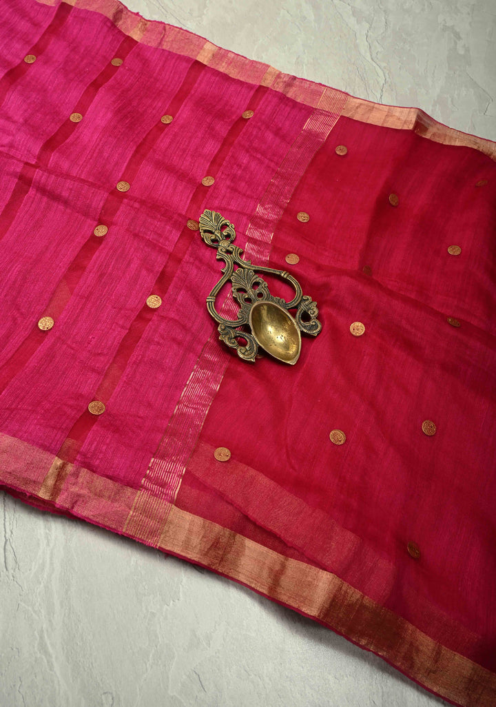 Rani Pink Matka Muslin Silk with Coin Interweave | SILK MARK CERTIFIED