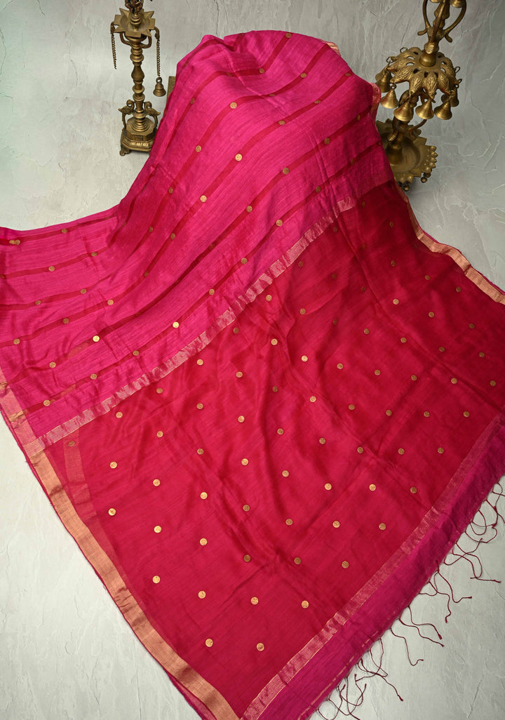 Rani Pink Matka Muslin Silk with Coin Interweave | SILK MARK CERTIFIED