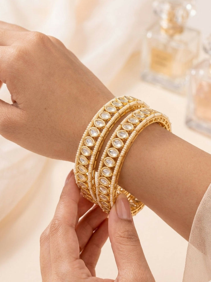 Gold Plated Silm Round Polki Bangles | SHOBITAM