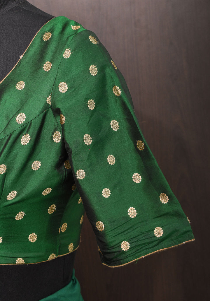 Vidya Balan Kanjivaram Pure Silk Blouse in Emerald Green with zari buttas , Mix and match Blouse for saree