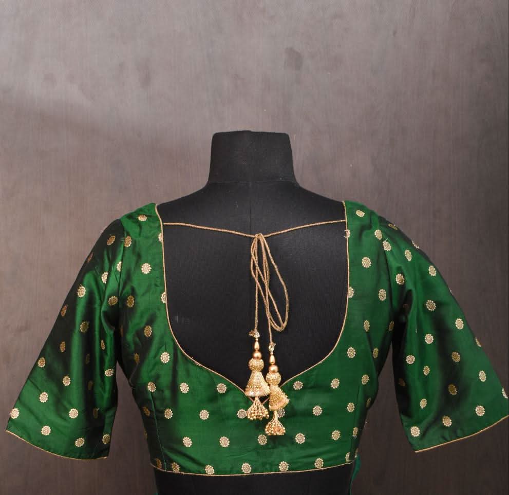 Vidya Balan Kanjivaram Pure Silk Blouse in Emerald Green with zari buttas , Mix and match Blouse for saree