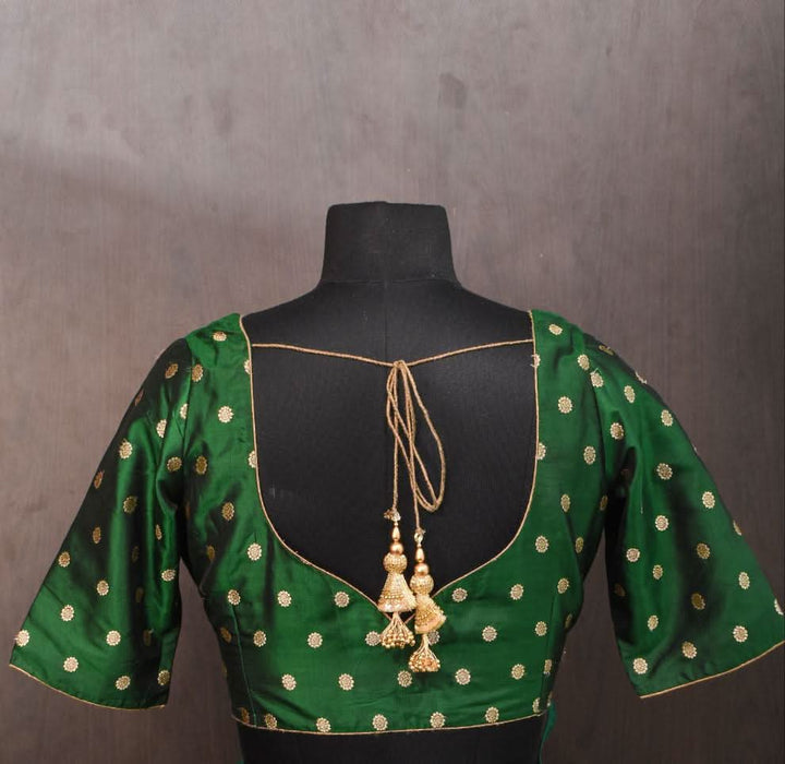 Vidya Balan Kanjivaram Pure Silk Blouse in Emerald Green with zari buttas , Mix and match Blouse for saree