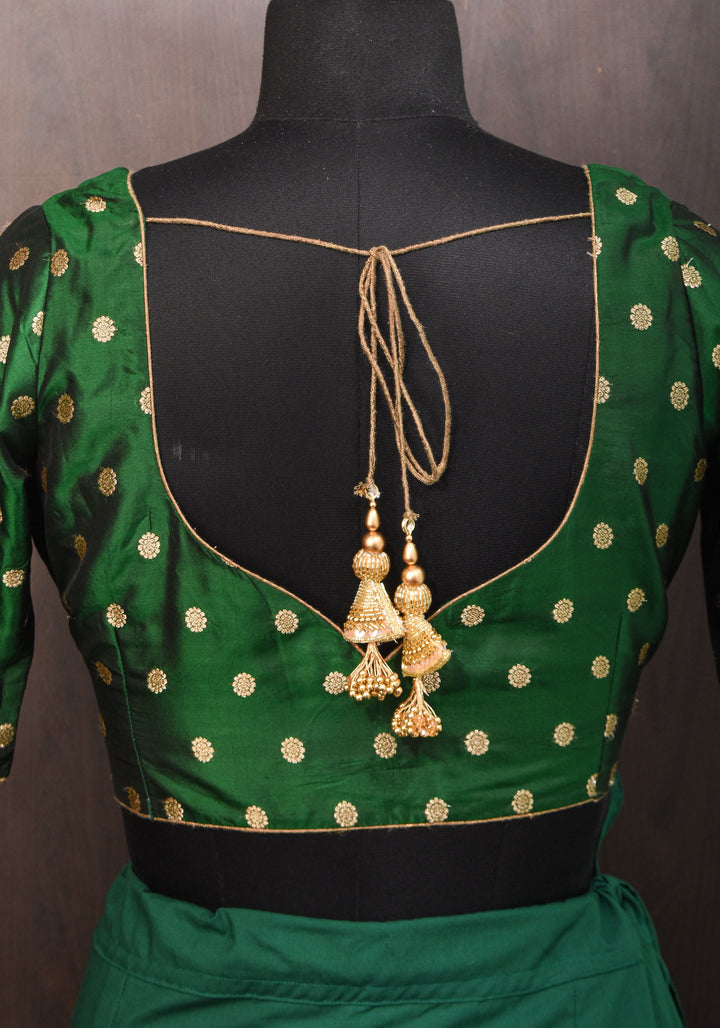 Vidya Balan Kanjivaram Pure Silk Blouse in Emerald Green with zari buttas , Mix and match Blouse for saree