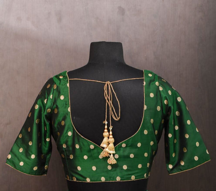 Vidya Balan Kanjivaram Pure Silk Blouse in Emerald Green with zari buttas , Mix and match Blouse for saree