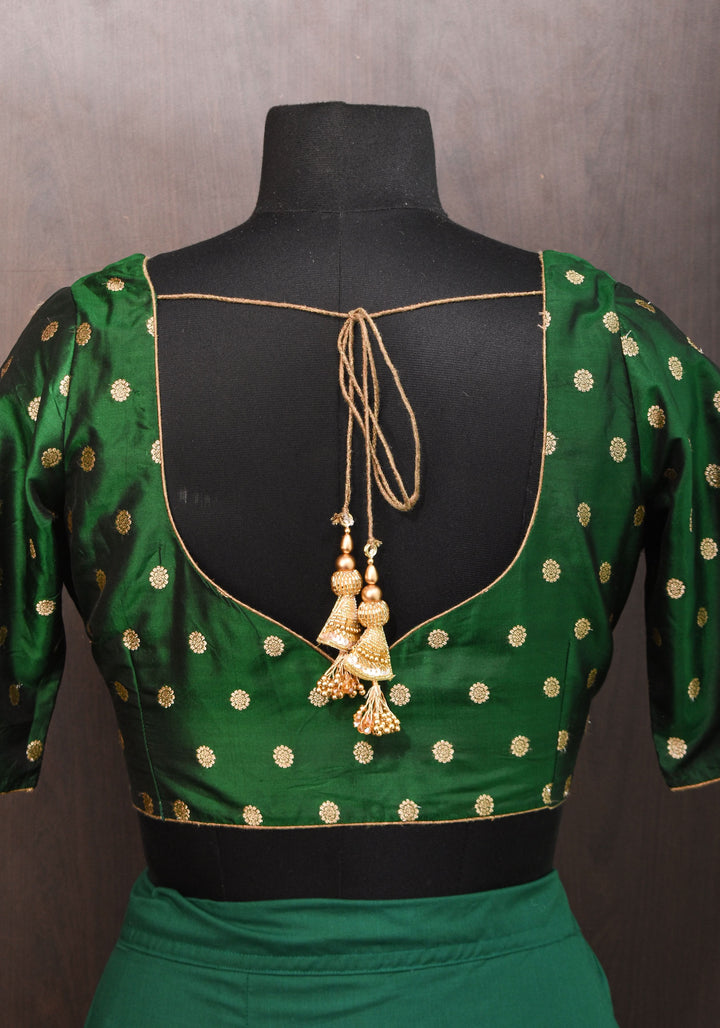 Vidya Balan Kanjivaram Pure Silk Blouse in Emerald Green with zari buttas , Mix and match Blouse for saree