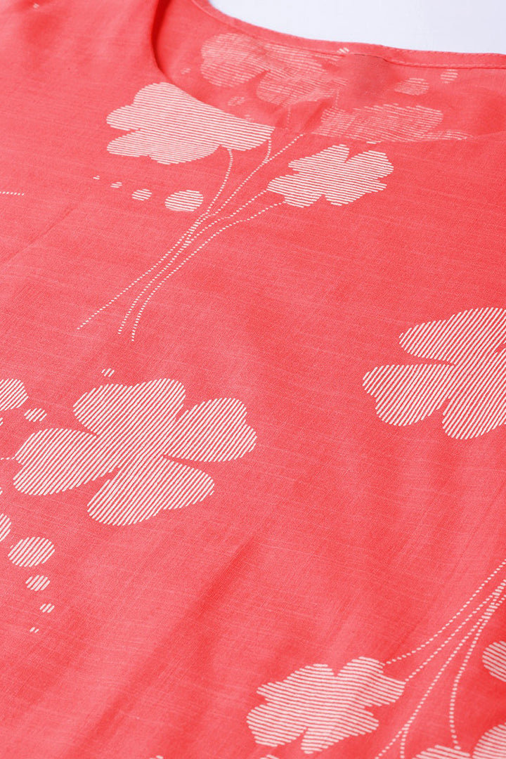 Printed Pink Cotton Fabric Kurti | SHOBITAM