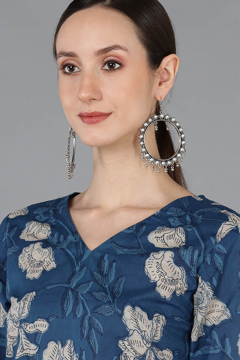 Rayon Blend Printed Simple Function Wear Navy Blue Color Kurti | SHOBITAM