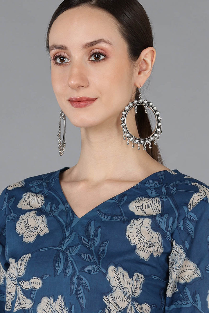Rayon Blend Printed Simple Function Wear Navy Blue Color Kurti | SHOBITAM