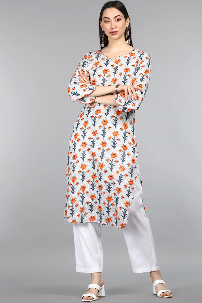 Women Cotton Trendy Festive Wear Off White Printed Kurti | SHOBITAM