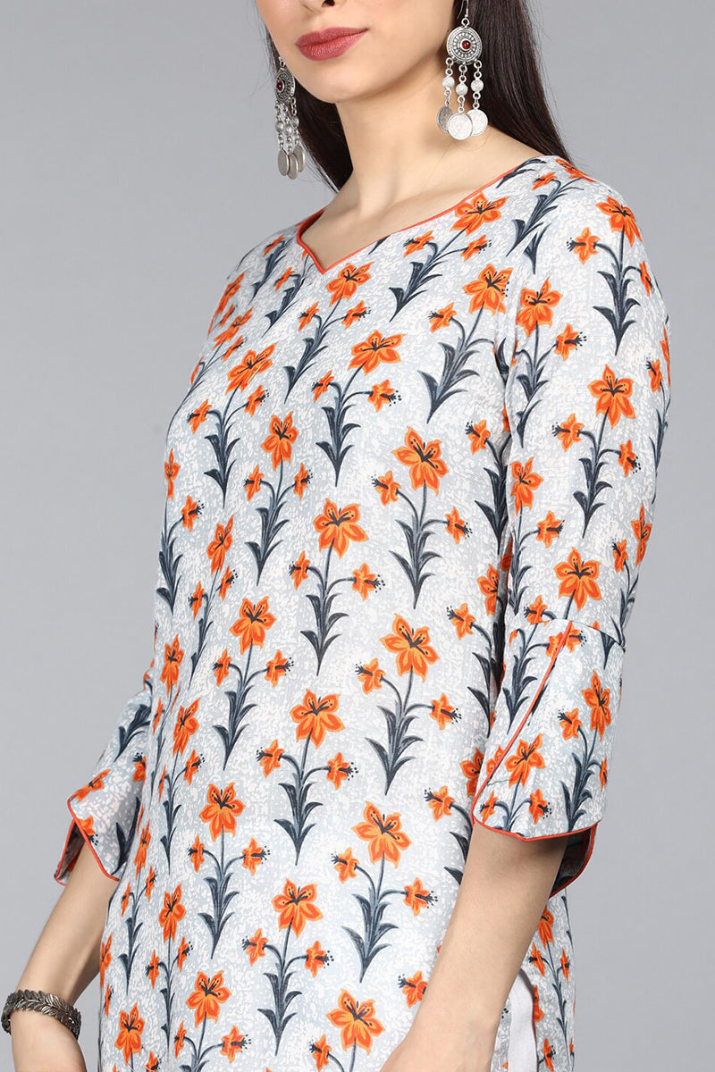 Women Cotton Trendy Festive Wear Off White Printed Kurti | SHOBITAM