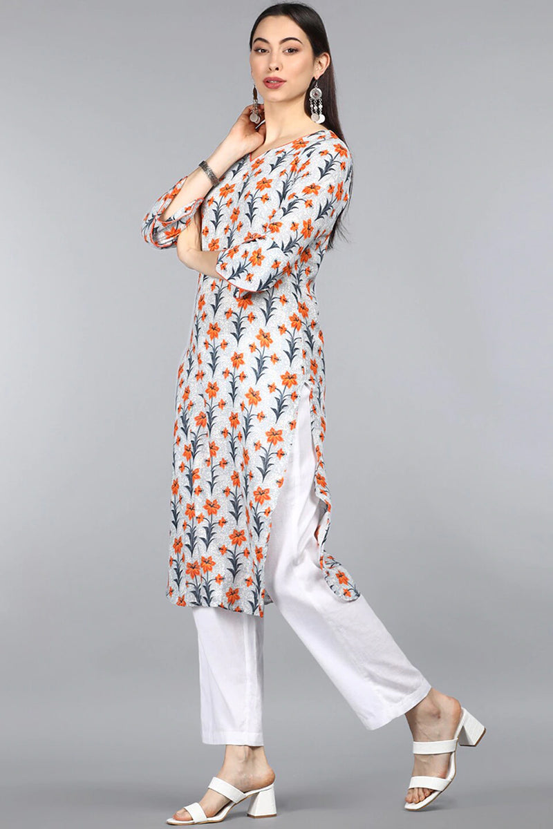 Women Cotton Trendy Festive Wear Off White Printed Kurti | SHOBITAM