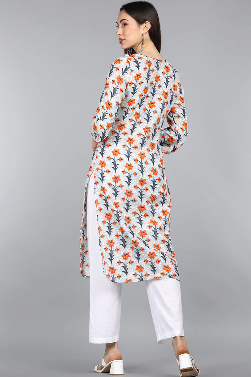 Women Cotton Trendy Festive Wear Off White Printed Kurti | SHOBITAM
