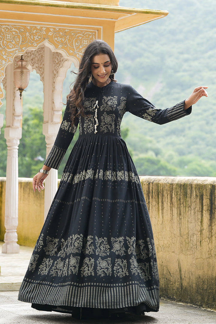 Black Cotton Anarkali Kurti | SHOBITAM