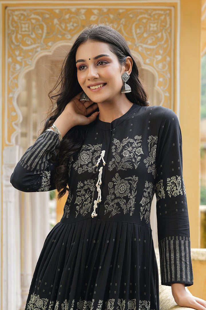 Black Cotton Anarkali Kurti | SHOBITAM