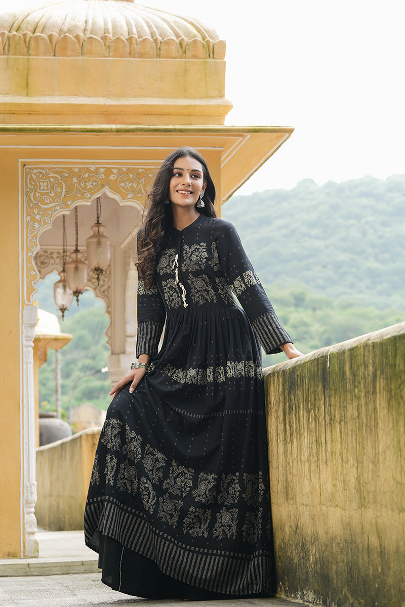 Black Cotton Anarkali Kurti | SHOBITAM