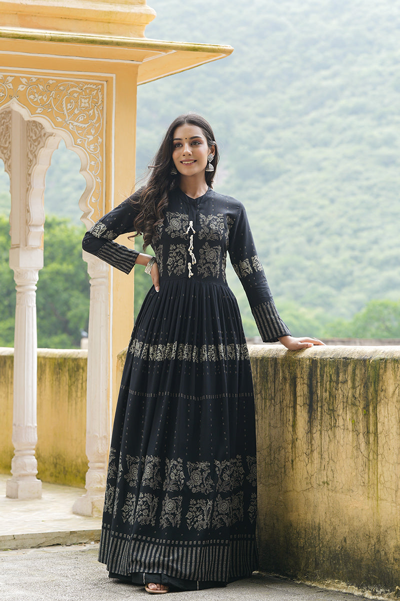 Black Cotton Anarkali Kurti | SHOBITAM