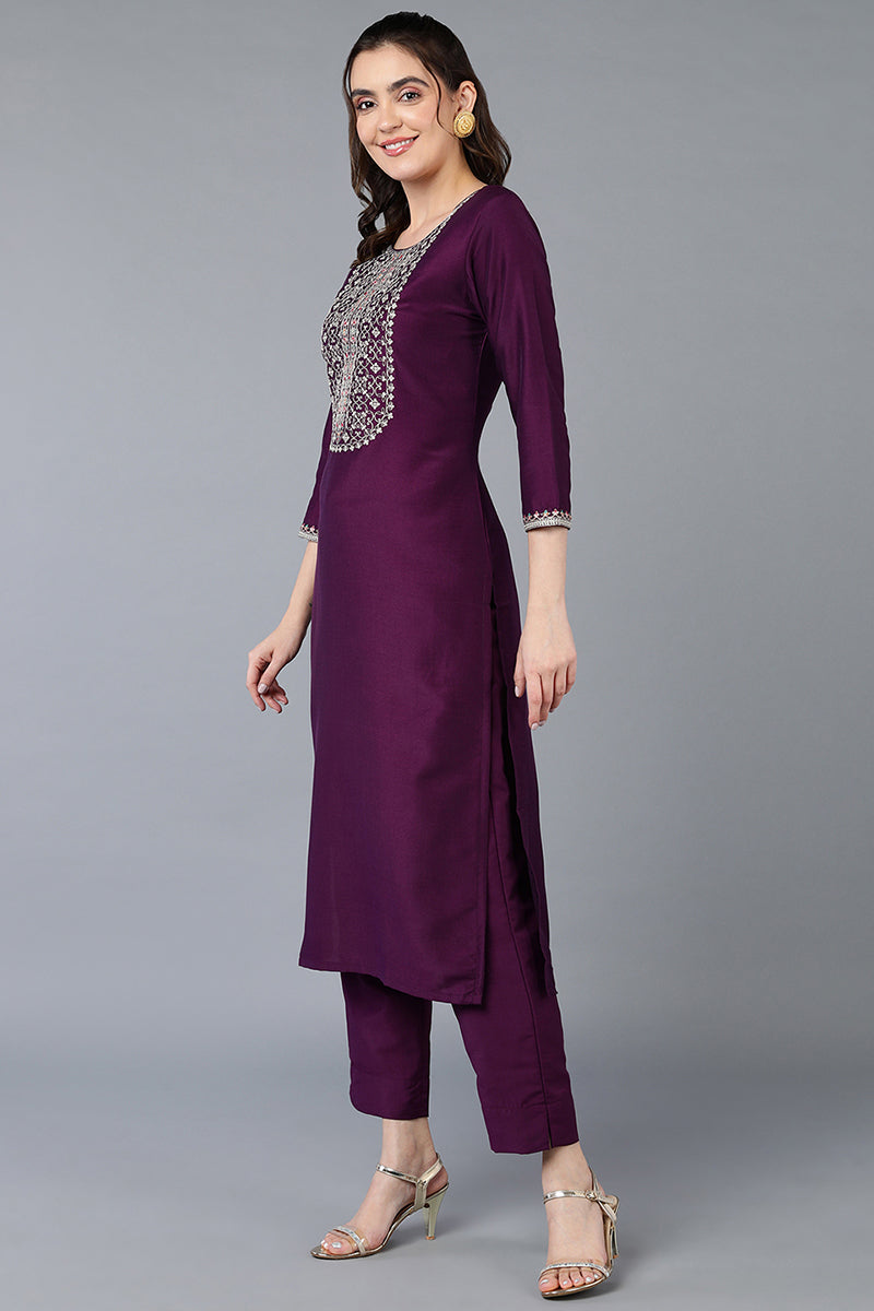 Burgundy Embroidered Straight Kurta | SHOBITAM