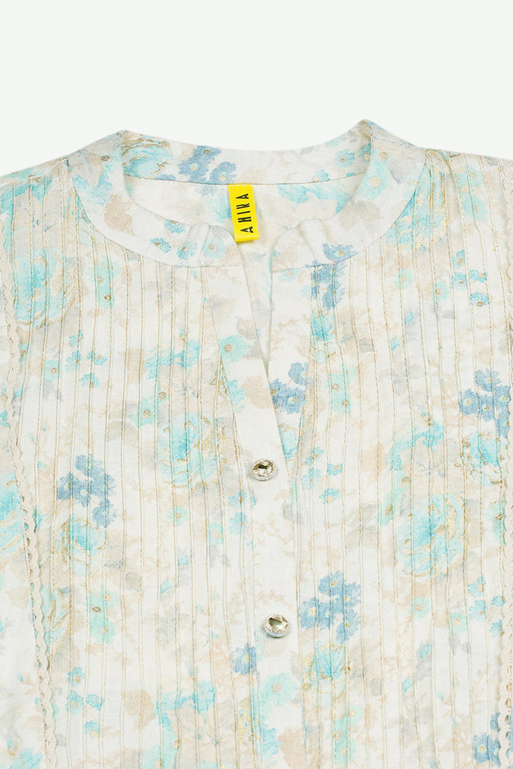 Off White Cotton Blend Ethnic Motifs A-Line Kurta  |SHOBITAM