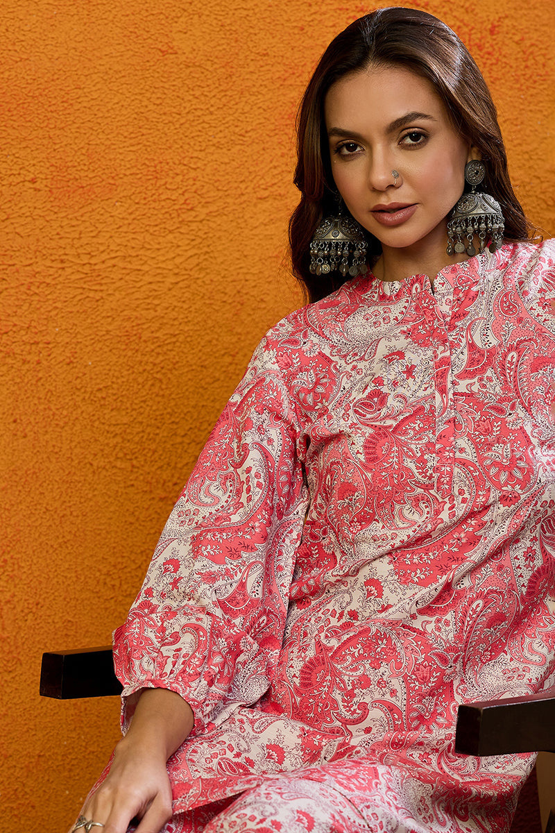 Pink Rayon Blend Paisley Printed Straight Co-ords Sets |SHOBITAM