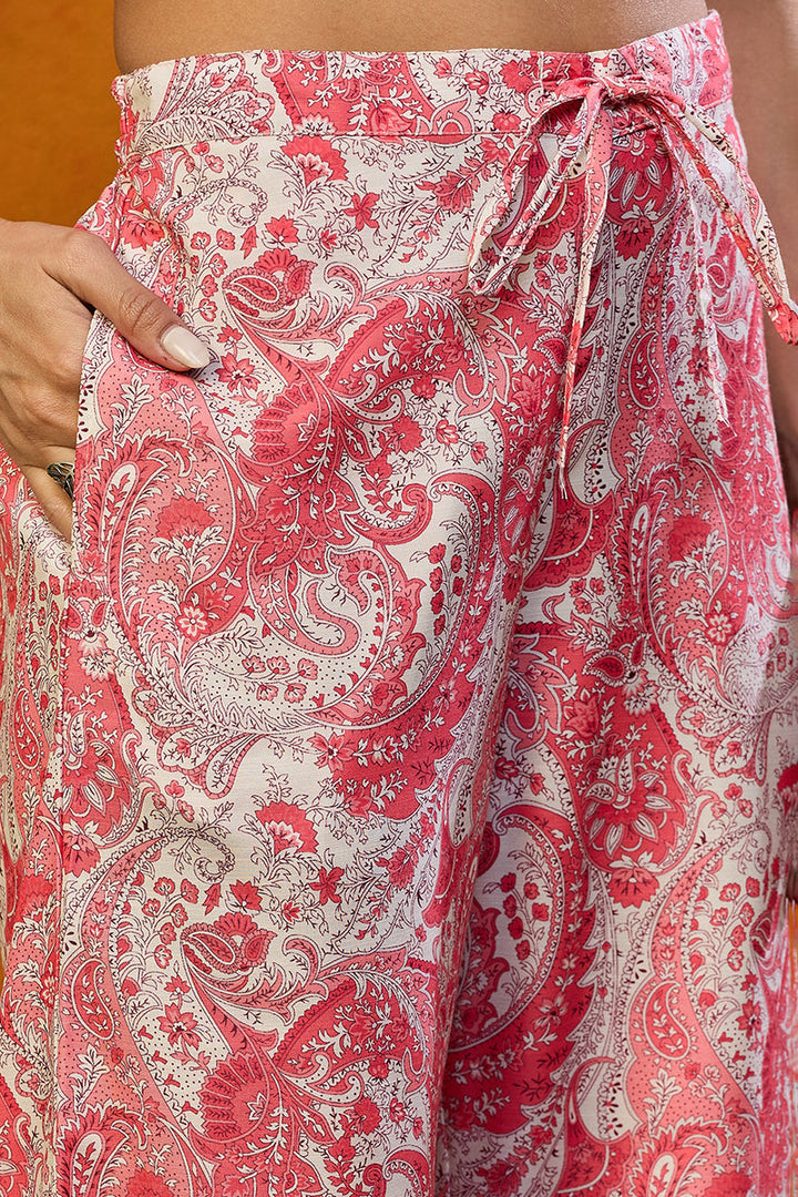Pink Rayon Blend Paisley Printed Straight Co-ords Sets |SHOBITAM