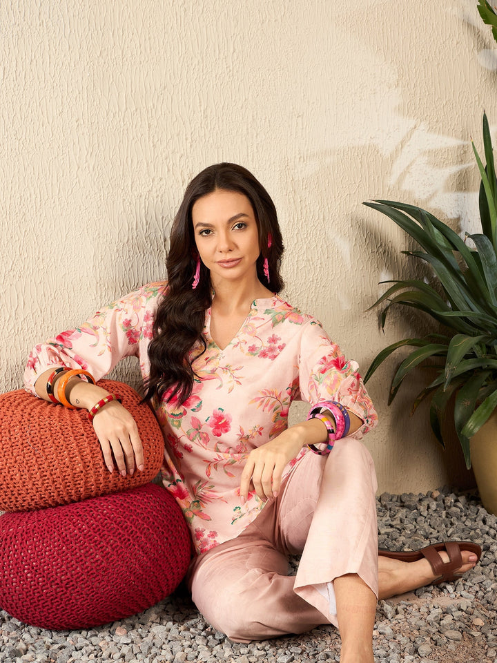 Cream Rayon Blend Floral Printed Coord Sets | SHOBITAM