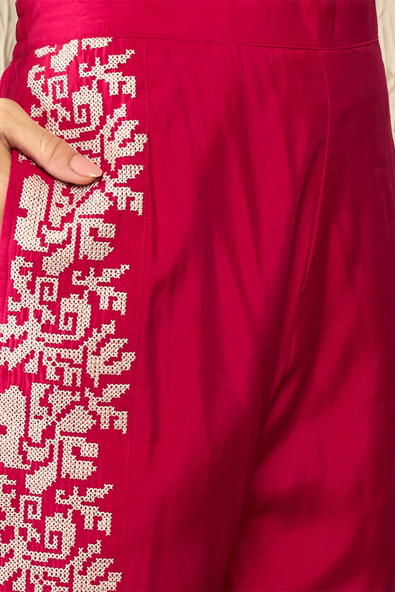 Pink Silk Blend Solid Embroidered Regular Coord Sets | SHOBITAM