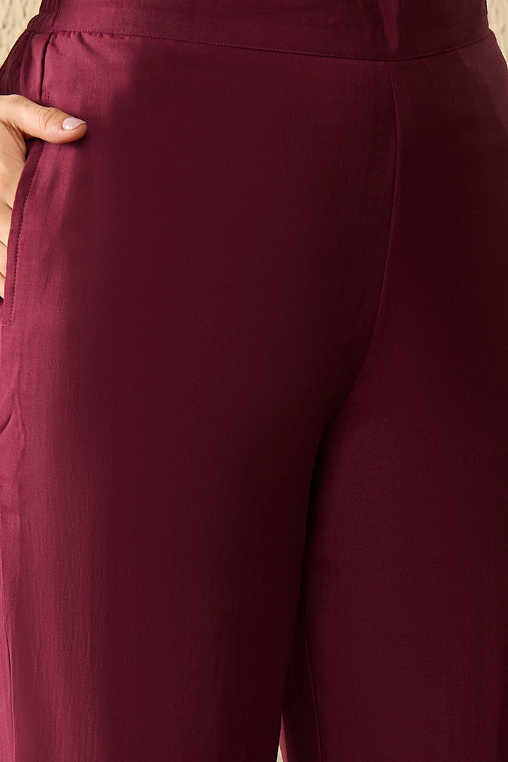 Purple Silk Blend Solid Embroidered Coord Sets  | SHOBITAM