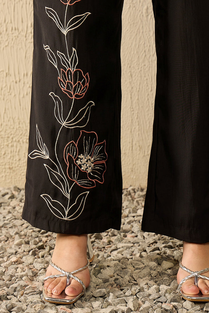 Black Silk Blend Solid Embroidered Coord Sets  | SHOBITAM