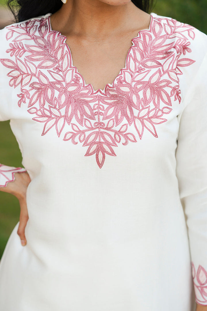White Silk Blend Solid Embroidered Coord Sets    | SHOBITAM