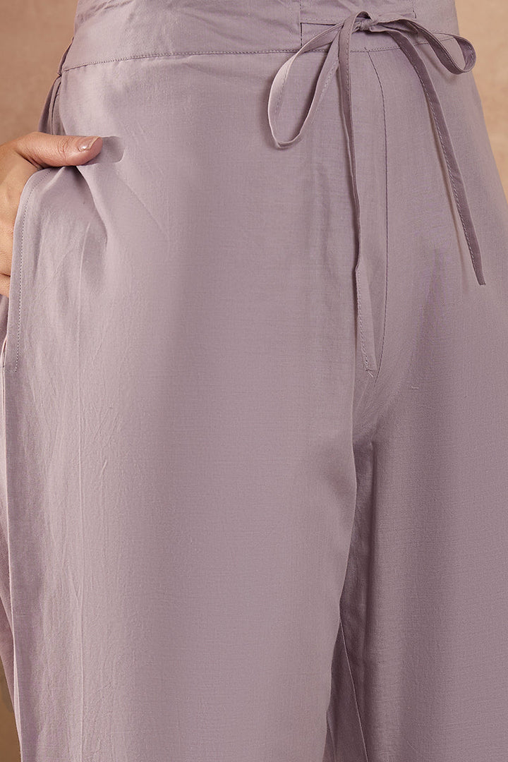 Lavender Pure Cotton Embroidered Straight Coord Sets  | SHOBITAM