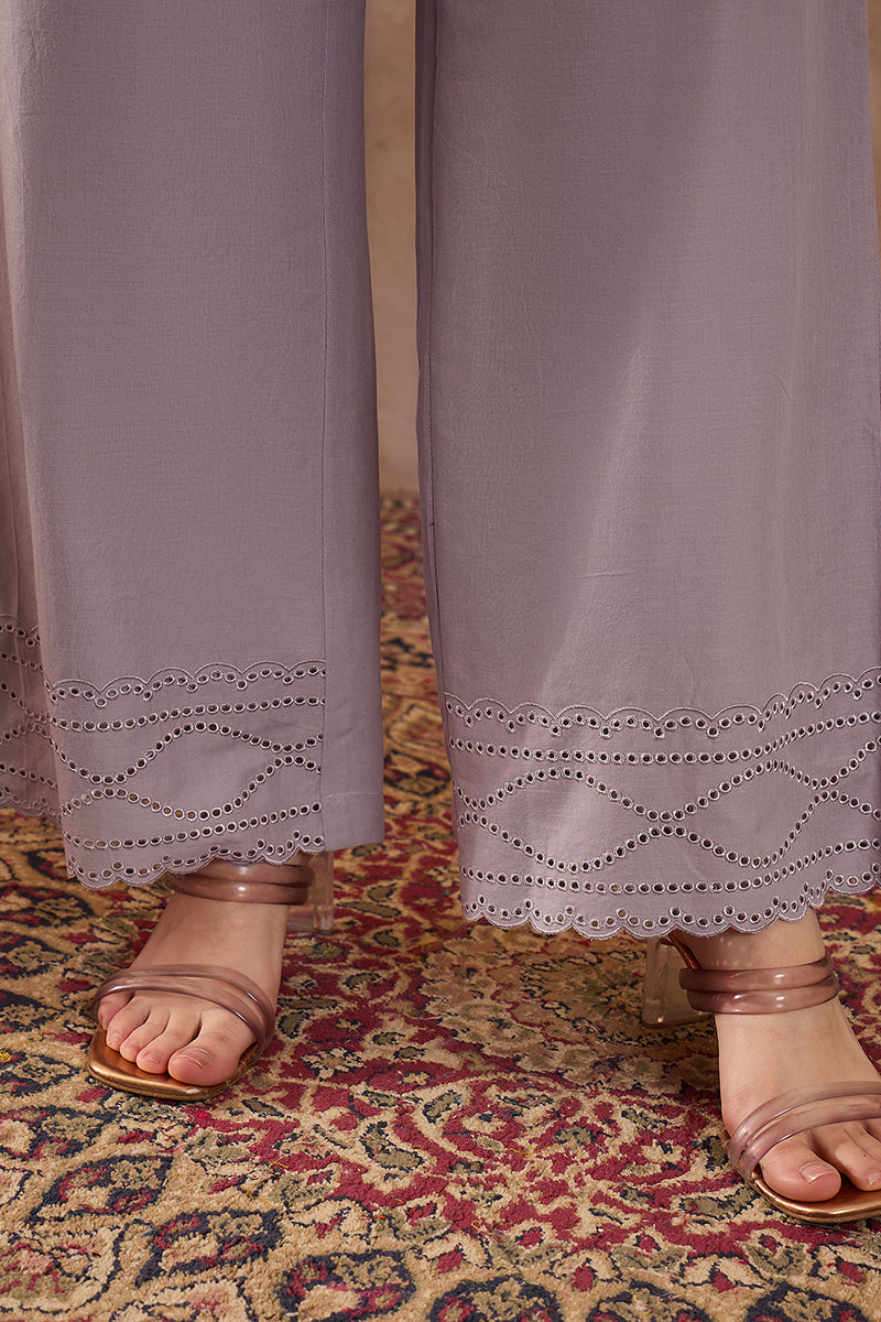 Lavender Pure Cotton Embroidered Straight Coord Sets  | SHOBITAM