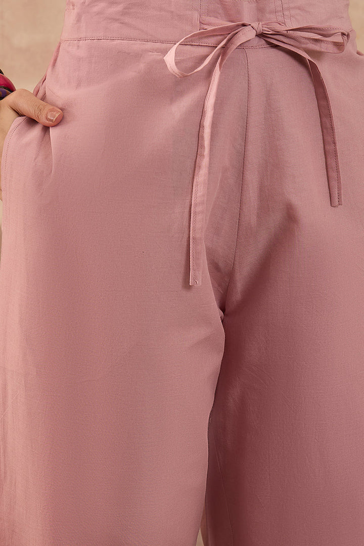Pink Pure Cotton Embroidered Straight Coord Sets | SHOBITAM