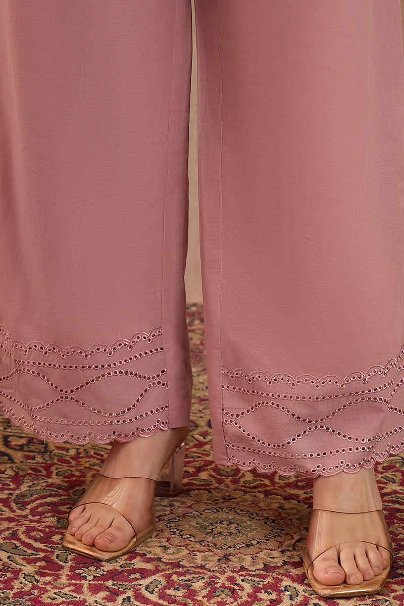Pink Pure Cotton Embroidered Straight Coord Sets | SHOBITAM