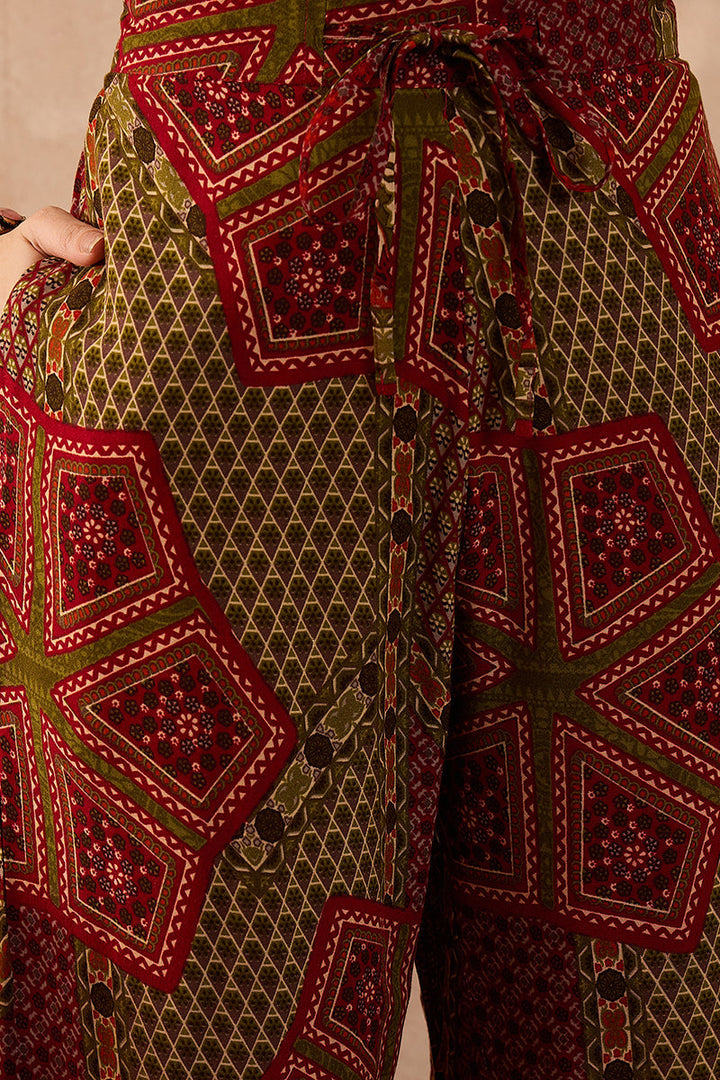 Red Viscose Rayon Printed Straight Coord Sets | SHOBITAM