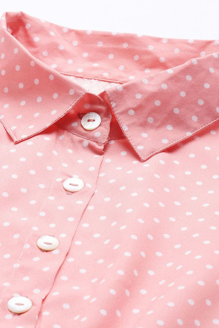 Pink Crepe Polka Dot Mini Dress  | SHOBITAM